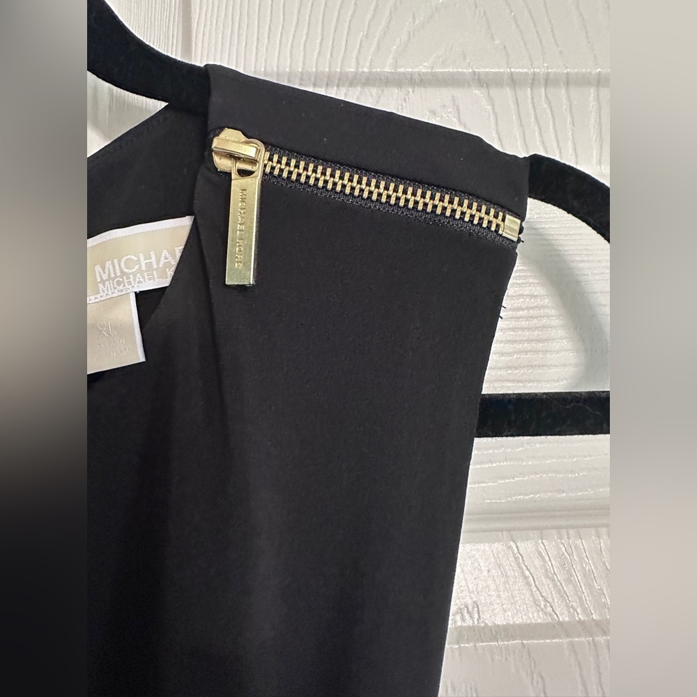 Michael Kors Sleeveless Black Midi Dress Belted Shoulder Zipper size XL - Picture 7 of 10